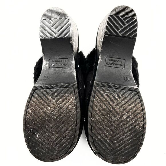 American Eagle Sz 10M Black Faux Suede Fur Trim Wedge Heel Clogs Slip On Shoes - Picture 7 of 9